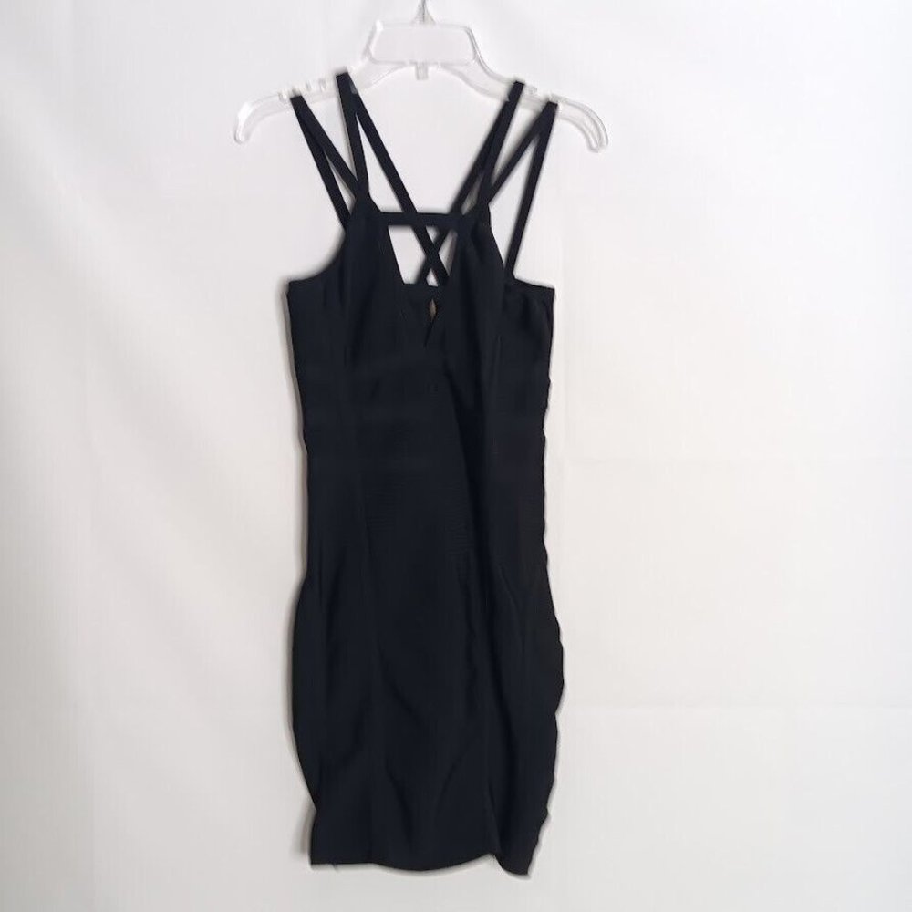 y2k BeBe Bandage dress Black SMALL Mini Strappy Exposed Zip Party Dress